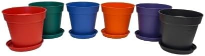 Mintra Garden Pots, 6 Pack Bulk Plastic Plant Pots with Drainage Tray, Round Indoor & Outdoor Decorative Planters with Drain Holes for Flowers, Herbs & Plants, 19cm Diameter – Assorted, 7.5 in