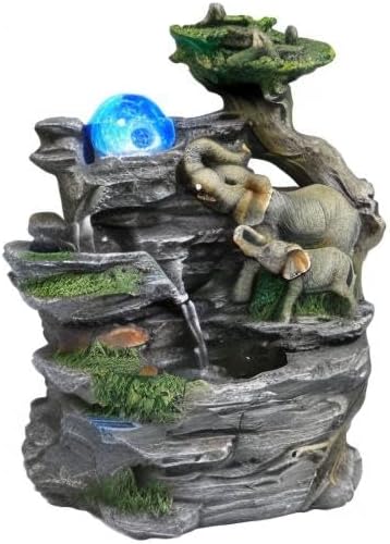 BEAMNOVA Tabletop Fountain, Indoor Water Feature with Elephant Sculpture & Spinning Ball, Feng Shui Relaxation Fountain for Home Office Desk Decor, Soothing Water Sounds, Quiet Pump