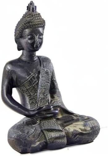 Bellaa Buddha Statue Zen Home Decor Mindfulness Meditation Sculpture Peace Harmony Dhyana Mudra Sitting Blessing Altar Figurine Vintage Black 22739