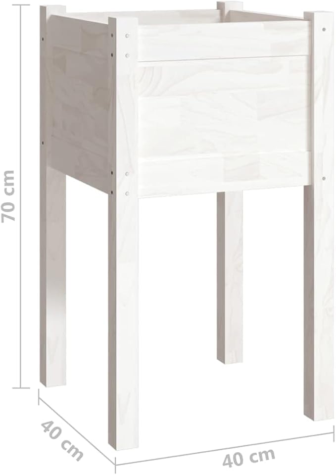 vidaXL Solid Wood Pine Garden Planters, Set of 2, Weather-Resistant Outdoor Flower Boxes, Classic Square Shape, White - Size 15.7"x15.7"x27.6".