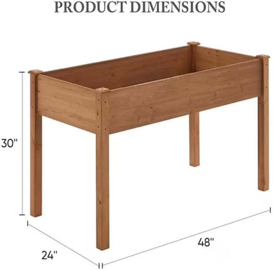 Raised Garden Bed Outdoor Planter Box with Legs - 34x18x30 Inch Cedar Wooden Elevated Planter Box with Non-Woven Liner & Drainage Holes for Vegetables Flowers Herbs (Brown, 48 x 24 x 30)