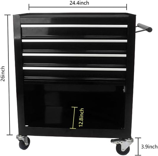 YOPTO Multifunctional Cart with 4 Ball-Bearing Drawers,Portable Rolling Tool Chest W/ 4 Wheels and Pull Handle,for Garage,Warehouse,Workshop,Repair Shop,Black