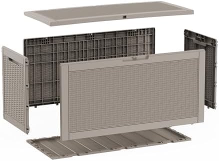100 Gallon Deck Box, Waterproof Resin Outdoor Storage Box with Lockable Lid, Patio Storage Box with Fade Resistant for Patio Furniture Cushions, Pool Accessories, Garden Tools, Light Coffee
