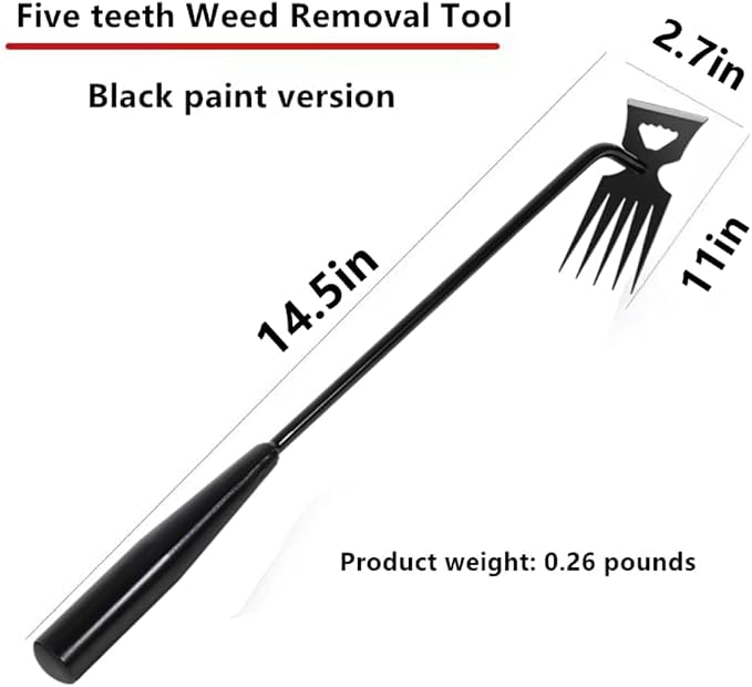 Weed Removal Tool, New Garden Weeding Tools Manganese Steel Hand Weeder Tool with Handle, 5 Teethes Dual Purpose Manual Weeders Tool Weed Tool for Garden (Black)