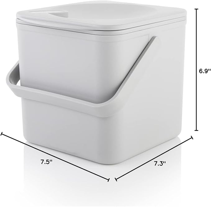 Minky Homecare Kitchen Compost Bin – Countertop Food Waste Caddy with Easy Wipe Clean Interior – Made in The UK - 3.5L (0.9 gal.) (Light Grey)
