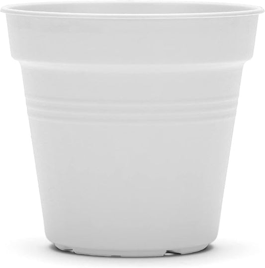 Mintra Garden Pots, 4 Pack Bulk Plastic Plant Pots with Drainage Tray, Round Indoor & Outdoor Decorative Planters with Drain Holes for Flowers, Herbs & Plants, 11cm Diameter – White, 4.3 in