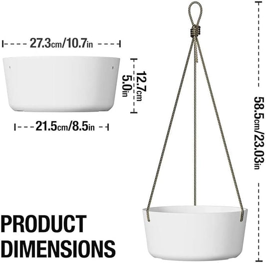 Asnext 10.7 Inch Hanging Planter for Outdoor Indoor Plants,2 Pack Hanging Flower Pots with Drain Holes for Garden Home Decor Use (White)