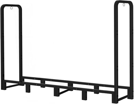 Firewood Rack Outdoor 8ft Heavy Duty Logs Holder for Indoor Fireplace Metal Wood Pile Storage Stacker Organizer, Matte Black