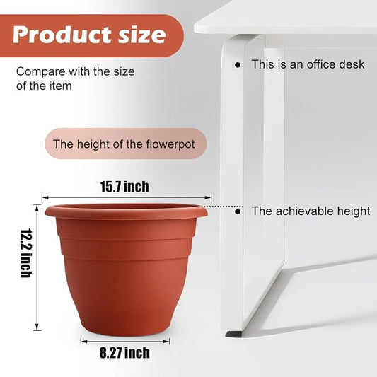 RooTrimmer 3-Pack 16 Inch Large Outdoor Plastic Plant Pots with Drainage Holes – Durable,Lightweight & Weather-Resistant Flower Planters for Patio,Garden,Balcony (Pottery Red)