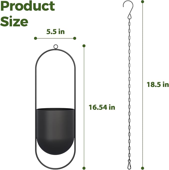 Bamworld Black Hanging Planters for Indoor Outdoor Plants Metal Hanging Pots for Plants 5.5 Inch Modern Hanging Baskets Window Plant Hanger Ceiling Hanging Flower Pots with Chain for Wall Decor