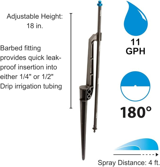 Rain Bird MSFHSTKX Drip Irrigation Close Coverage Fan Spray on Riser Stake, 180° Half Circle Pattern, 4' Spray Distance
