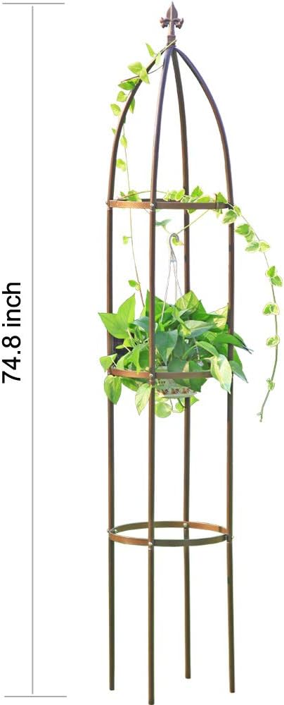 100% Metal Garden Obelisk Trellis Heavy Duty 6.3 ft Tall for Climbing Vines | Upgraded 16mm Thick Steel Tubes Rustproof Bronze Tower, 4.9lb Tall Plant Support Stands for Flowers, Roses, Clematis & Tomato