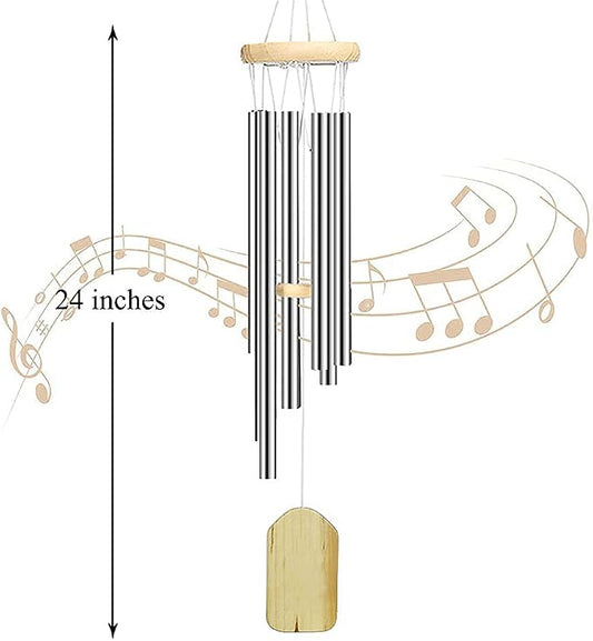 Outdoor Wind Chime, Wind Chimes Bells 6 Metal Tubes Windchime for Garden, Yard, Patio, Home Decoration and Gift, Silver Color (White Wind Chimes)