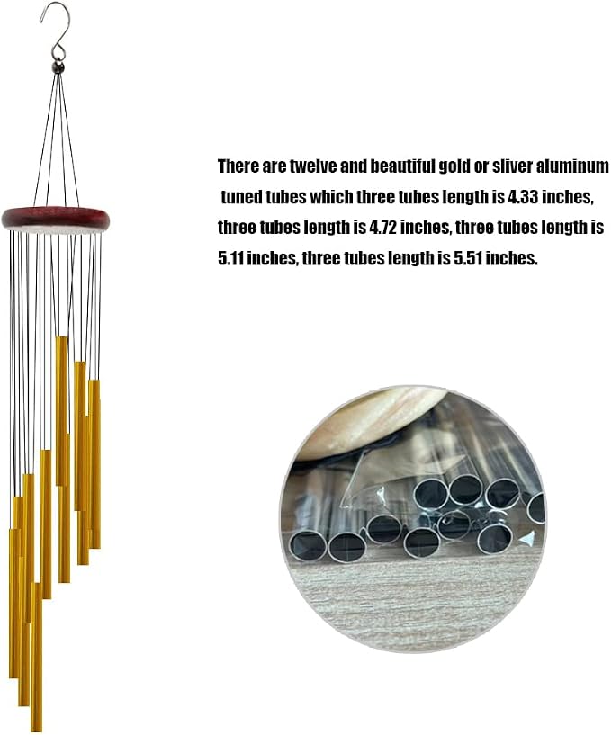 Wind Chimes for Outside with 12 Aluminum Tubes Wind Bells, 23 Inches Melody Windchimes Outdoors for Farmhouse Garden Patio Home Decor (Silver)