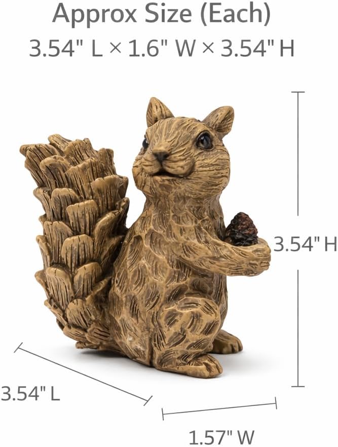 iStatue Set of 3 Resin Squirrel Figurines, Hand-Painted Woodland Animal Decor, Nature-Inspired Tabletop Statues for Home, Garden, Shelf & Gift for Women Mom Dad Girl Boy (Small)