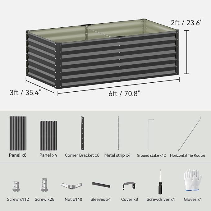 COMHOMA 2 Pack Galvanized Raised Garden Bed,6x3x2ft Large Metal Planter Box for Outdoor Vegetables,Corrugated Steel Herbed Plants Container,Extra Deep Gardeners Kits with Open Bottom