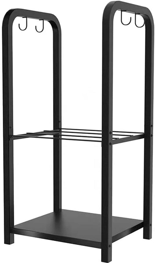 2-Tier Fireplace Firewood Rack Holder for Indoor Outdoor, Small Fire Wood Holder Log Storage Stacker Stand for Patio, Black(Without Wheels)