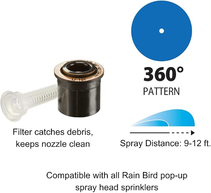 Rain Bird 12DSH Dual Spray Nozzle, 180° Half Circle Pattern, 9' - 12' Spray Distance