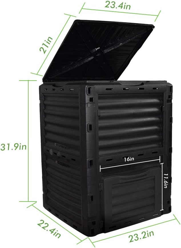 80 Gallon (300L) Large Capacity Static Compost Bin - Sturdy Outdoor Waste Composter with Easy-Access Hatch, Efficient Aeration System for Fast Organic Fertilizer Creation, Black