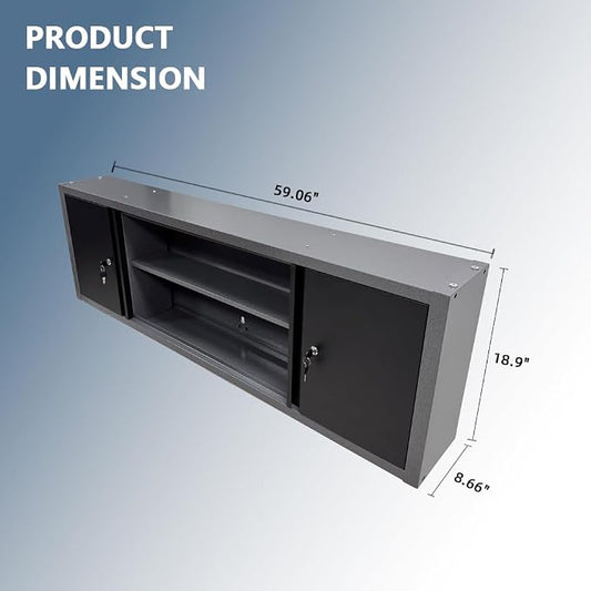 JZD Steel Wall Cabinet, 59 Inches Industrial Utility Hanging Garage Storage Tool Organization with Removable Shelf
