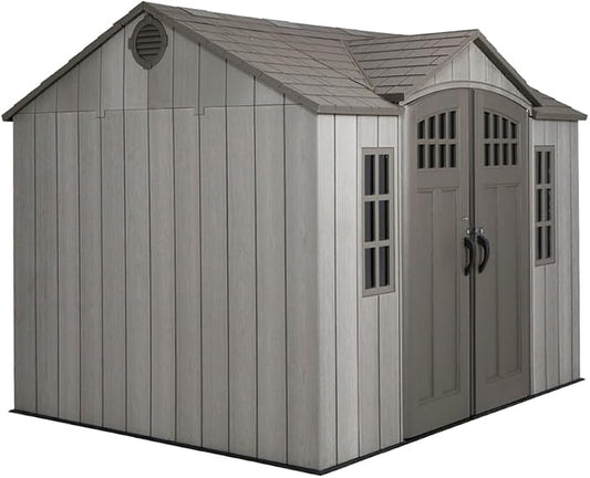 Lifetime 10 ft x 8 ft Outdoor Storage Shed – Heavy-Duty Resin Backyard Shed with Skylights, Windows, Steel-Reinforced Textured Walls
