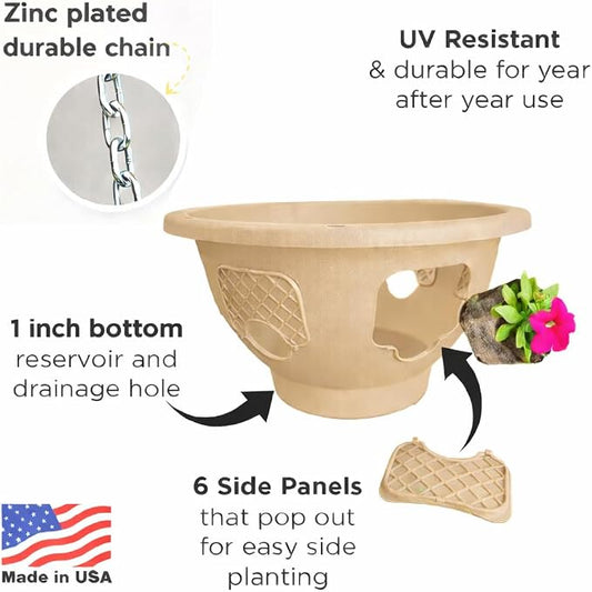 Ultimate Hanging Baskets - Strawberry, Tomato, Flower, and Herb Outdoor Planters - Use Garden Pots for Growing Plants Outside On A Deck, Fence, or Balcony (10, Desert Sand)