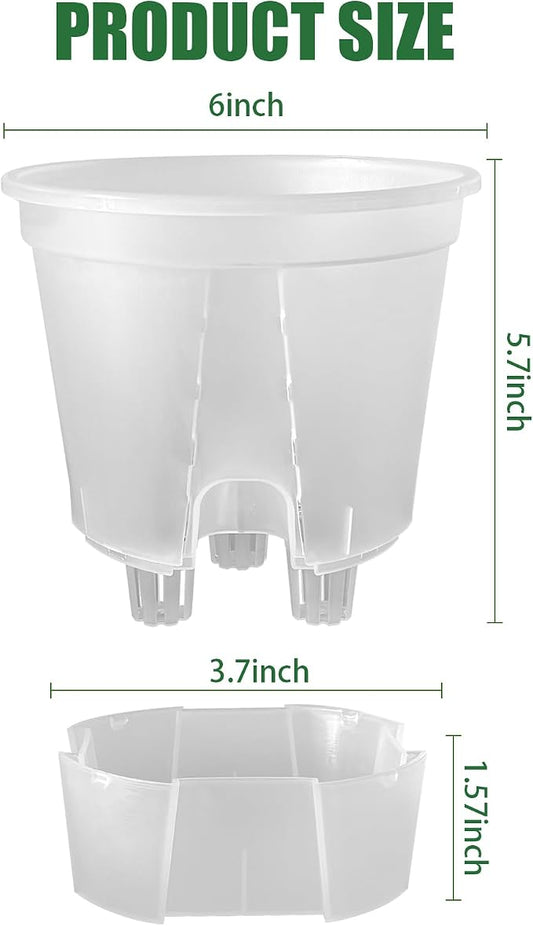 Cdd's Path 5-Pack 6 Inch Self Watering Naked Root Planter Pots with Drainage Holes & Reservoir, Plastic Planters with Air Pipes for Indoor Outdoor Plants,Clear