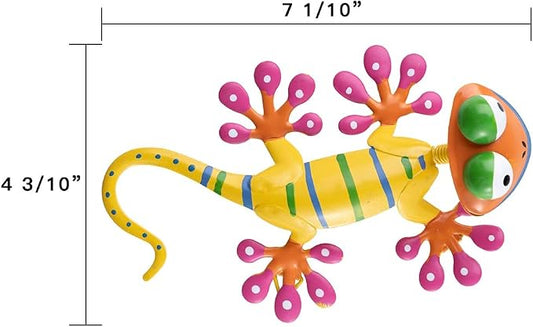 hogardeck Metal Gecko Outdoor Wall Decor, 4 Pack Lizard Art Garden Sculptures & Statues with Shaking Head Spring Decor for Front Yard Fence Patio
