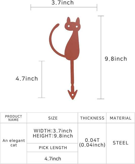Elegant Cat Metal Garden Stake – Powder-Coated Steel Plant Pick for Pots & Planters, Rustic Indoor/Outdoor Decorative Accent