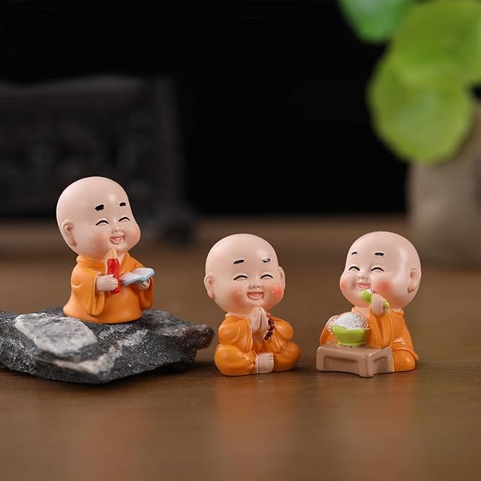 7Pcs Baby Buddha Statues 1 inch Little Monk Figurines for DIY Zen Garden Car Dashboard Office Tabletop Shelf Home Decoration