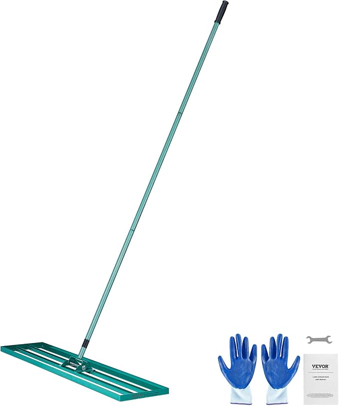 VEVOR Lawn Leveling Rake, 48""x10"" Level Lawn Tool, Heavy-Duty Lawn Leveler with 78"" Steel Extended Handle, Yard Leveling Rake Suit for Garden, Golf Lawn, Farm, Green