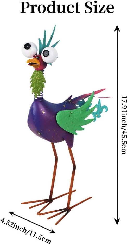Metal Rooster Statue Outdoor Garden Decor,18" Wacky Rooster Decor Yard Statue Decorations Outdoor,Funny Chicken Sculpture for Patio, Lawn, Backyard (Purple)