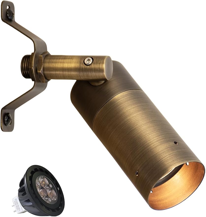 MALORY Low Voltage Landscape Spot Down Light, Brass Landscape Lighting Christmas Tree Down Light Led Downlights Outdoor Wall Mounted Light for Yard, Garden, Lawn,Patio with MR16 Bulb (1 Pack)