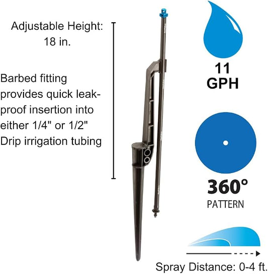 Rain Bird MSFFSTKX Drip Irrigation Close Coverage Fan Spray on Riser Stake, 360° Full Circle Pattern, 4' Spray Distance