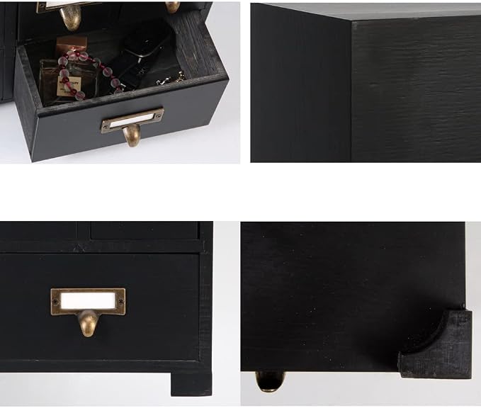 Apothecary Drawers Apothecary Cabinet with Drawers, Black | 9 Drawer Library Card Catalog, Wooden Storage Box, Wooden Desktop Organizer with Metal Handles-Fulled Assembled