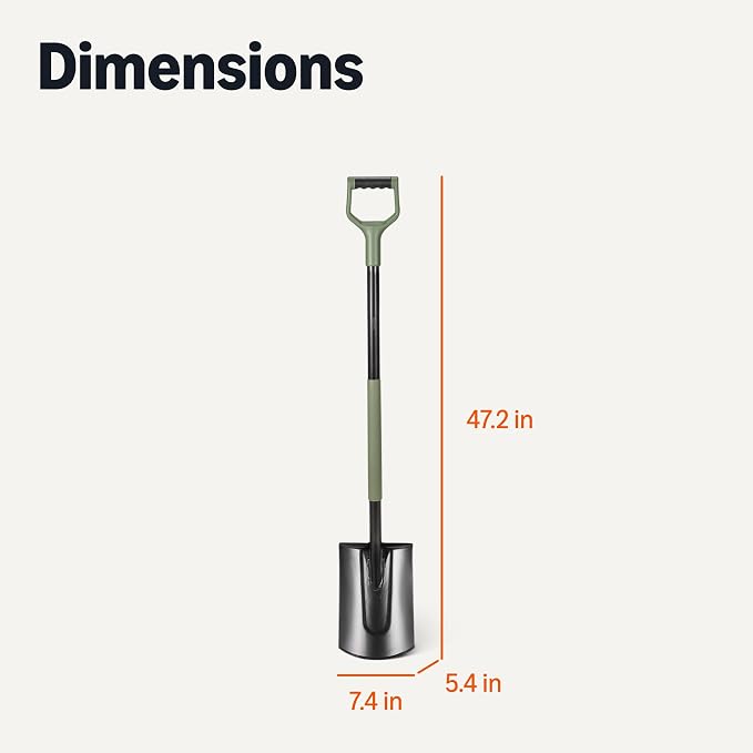 Amazon Basics Gardening Shovel for Digging and Edging, Flat Spade, D-Handle, 47 Inch, Black/Olive