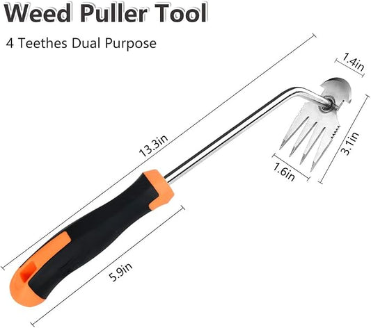 Weed Puller Tool,2024 New Garden Weeder Tool Stainless Steel Hand Weeder Tool,4 Teethes Dual Purpose Weed Remover Tool Weeding Tools for Gardening (Rubber Handle)