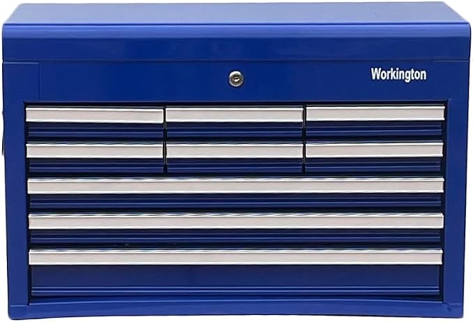 Workington Professional Industrial Portable Metal Tool Chest with 9 Drawers, 26" 9-Drawer Tool Chest Cabinet with Ball Bearing Drawer Slides, Steel Tool Storage Box Organizer 4016 Blue