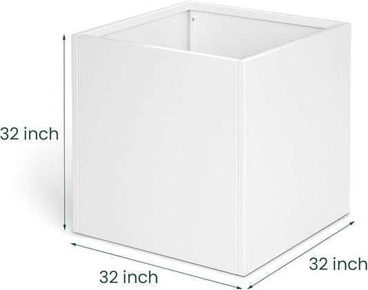 White Steel Planter Square Outdoor Planters Galvanized Steel Planter Box Indoor 32 Inch Metal Large Planters Cube Heavy Duty Flower Pot Modern Commercial Residential for Trees Patio Yard Garden