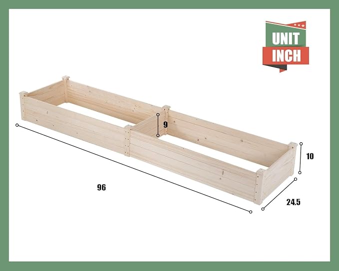 Raised Garden Bed Elevated Wood Planter Box Outdoor and Indoor Planter Box 96Lx24.5Wx10.5H Patio Garden Grow Bed for Vegetable Flower