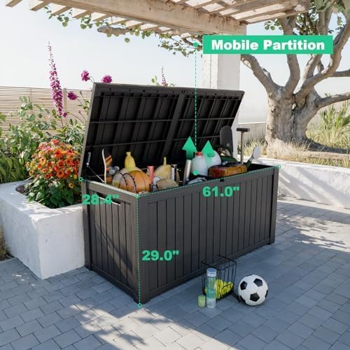 180 Gallon Deck Box, Waterproof Resin Rattan Outdoor Storage Box with Lockable Lid, Fade Resistant Patio Storage Box for Garden Tools, Pool Accessories, Outdoor Cushions, Black