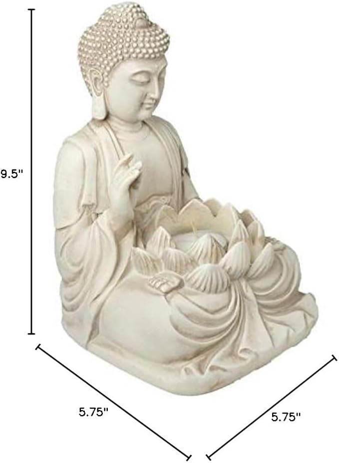 Buddha Tealight Candle Holder Statue – 8.5” Tall Polyresin - Zen Home and Garden Decor - Includes 3pcs Tea Lights and Free Candle Snuffer for Office, Indoor, Outdoor Decoration