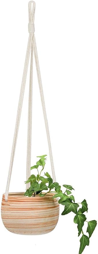 Mkono Ceramic Hanging Planter Macrame Plant Holder 5 Inch Cute Succulent Cactus Pot with Cotton Rope Hanger for Indoor Outdoor Decor, 1 Pack