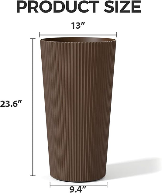 24" Tall Planters for Outdoor Plants,Large Outdoor Planters for Front Porch Decor with Drainage Hole, Flower Pots Fits Indoor Plants Patio/Garden, Plastic Striped Brown(2 Pack)