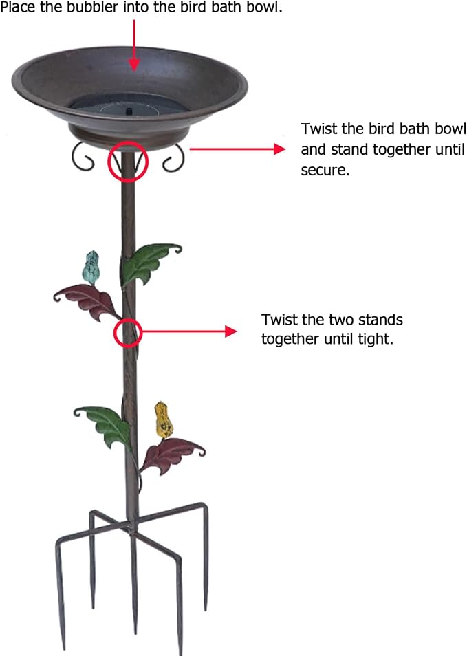 31”H Solar Bird Bath for Outside,Metal Bird Bath with Solar Fountain | Solar Fountain Bird Bath with Metal Stake,Solar Powered Bird Bath for Outdoor Garden Yard Decor
