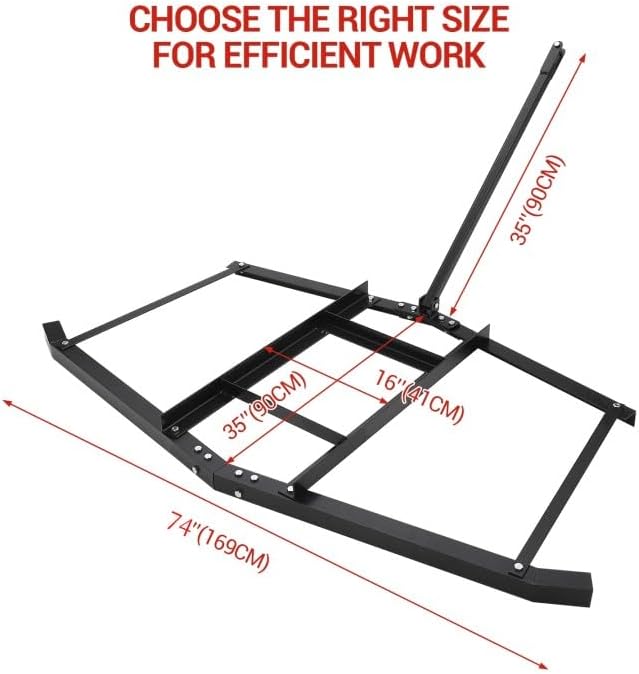 GarveeLife 74”Wide Drag Harrow, High Efficient Driveway Grader with Pin Hitch, Up to 50 LBS, Heavy Duty Lawn Leveling Rake Pull Behind Lawn Tractor Rake for Sand, Soil, Farm, Garden