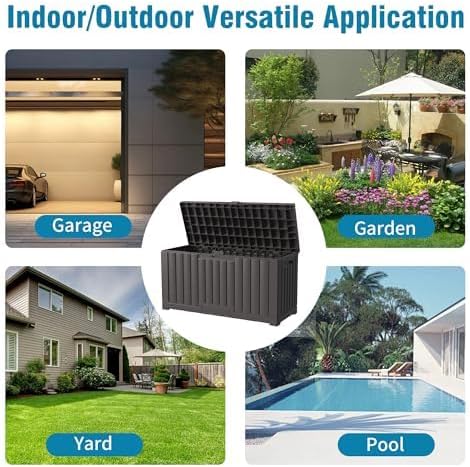 Outdoor Storage Box, 60 Gallon Waterproof Deck Box, Lockable Storage Container, Built-in Reinforcing Metal Rod Outside Resin Bin for Patio, Garden, Poolside and Garage