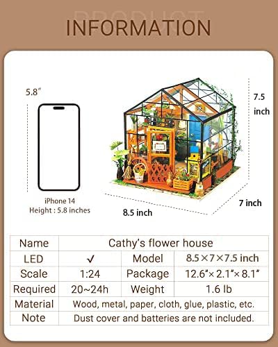 Rolife DIY Miniature House Kit, Cathy's Greenhouse Miniature Dollhouse with LED 1:18 Tiny/Mini House Making Kit Crafts Diorama Gifts Home Decor for Adults