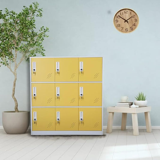 MECOLOR 9 Door Metal Office Storage Locker Cabinet, Gym School and Home Locker,Metal Locker Storage for Employee Staff or Workers(Yellow)