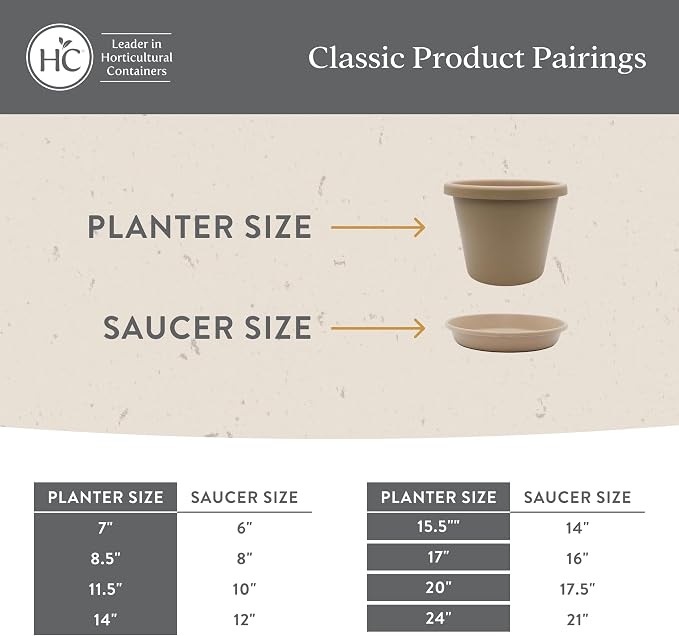 The HC Companies Classic Round Plastic Plant Pot w/Rolled Rim - Lightweight & UV Resistant Flower Pot for Herbs & More - Outdoor & Indoor Plant Pots w/Drainage (14 inch Warm Gray, Pack of 1)